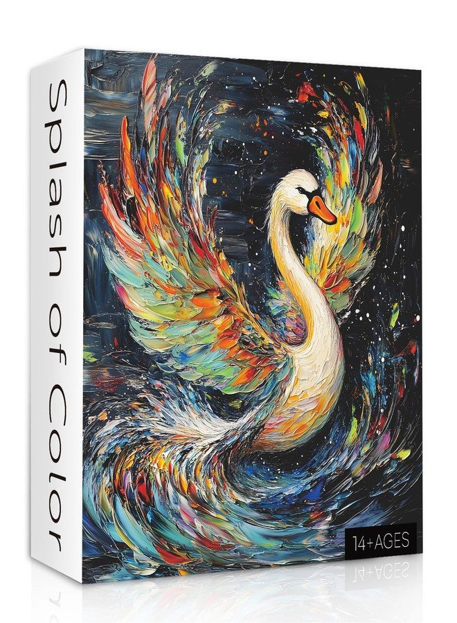 PPuzzling Swan Animal Puzzles for Adults 1000 Piece, Challenging Bird Lake Jigsaw Puzzles, Oil Painting Art Puzzle as Wall Decor - Image 1
